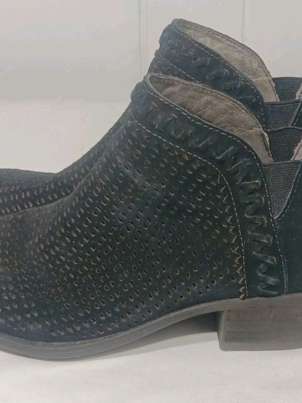 Earth Black Perforated Leather Chukka Boots with Whipstitch Detail